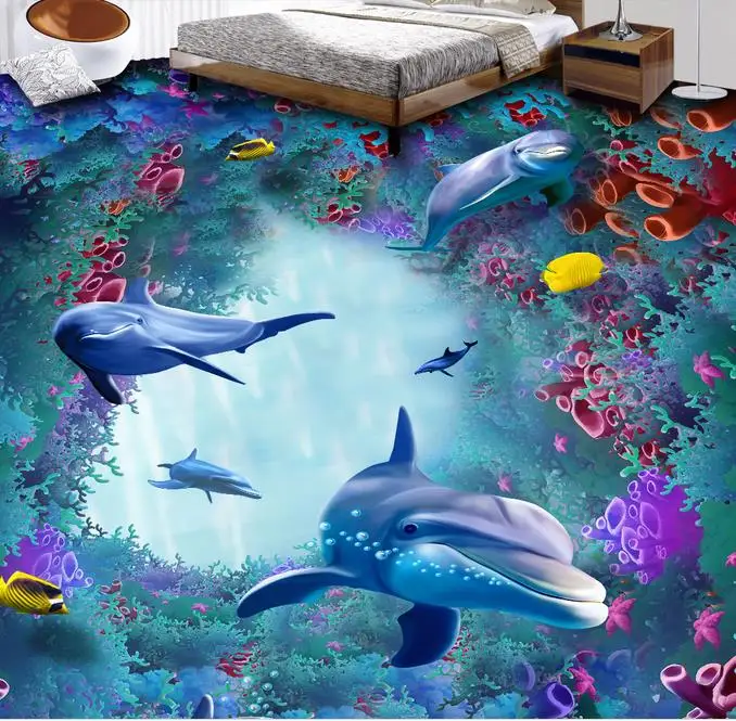 photo wallpaper Custom 3d flooring Coral dolphin self adhesive bedroom living room decoration floor | Обустройство дома