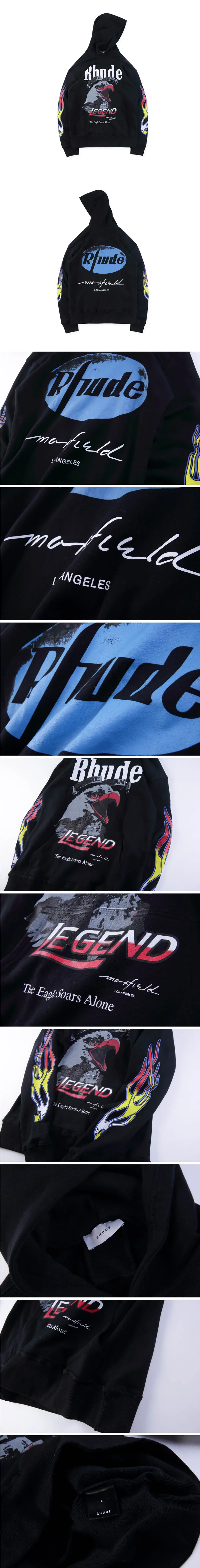 Хип-хоп RHUDE x Maxfield ля оверсайз Толстовка Для мужчин Для женщин 1:1 высокое качество RHUDE x Maxfield Толстовка LA RHUDE черный, белый цвет с капюшоном