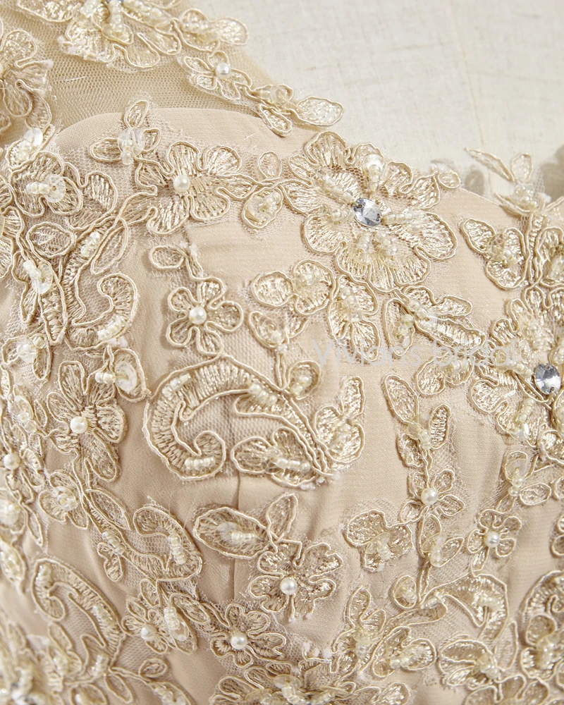 Vivian's Bridal Шампанское шифоновое свадебное платье 2016 с рукавами крылышками