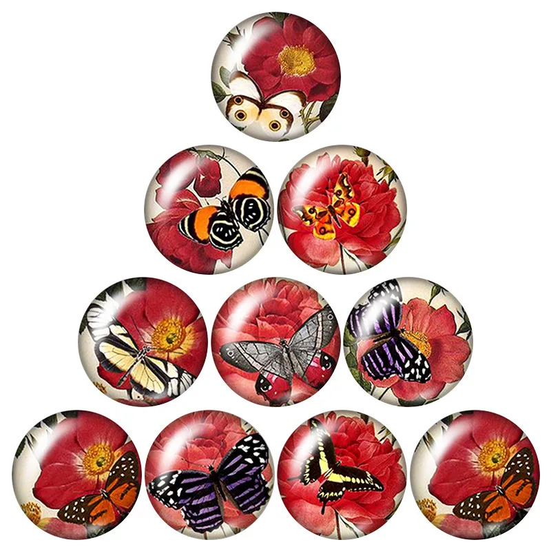 New Beauty Butterfly flowers 10pcs 12mm/18mm/20mm/25mm Round photo glass cabochon demo flat back Making findings | Украшения и
