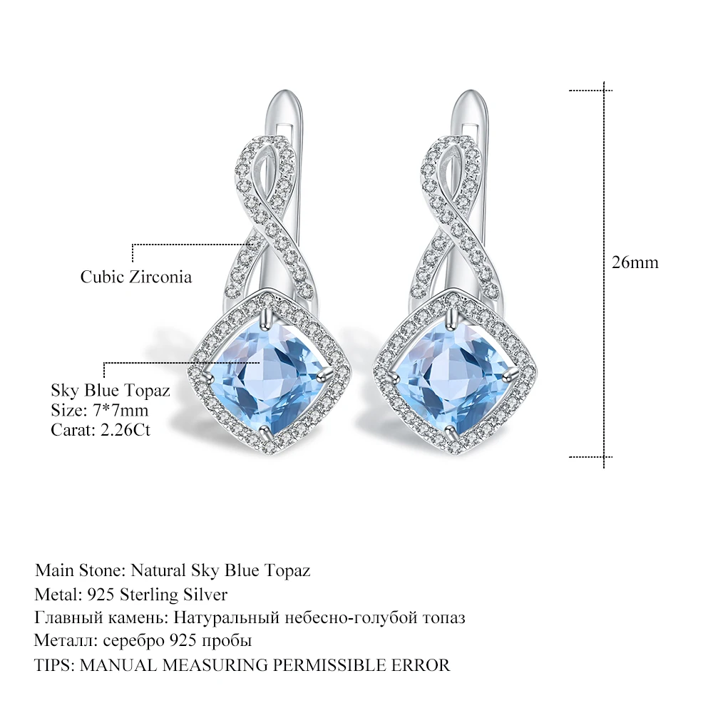 

GEM'S BALLET 4.52Ct Classic Natural Sky Blue Topaz Gemstone Earrings 925 Sterling Silver Square Stud Earrings Women Fine Jewelry