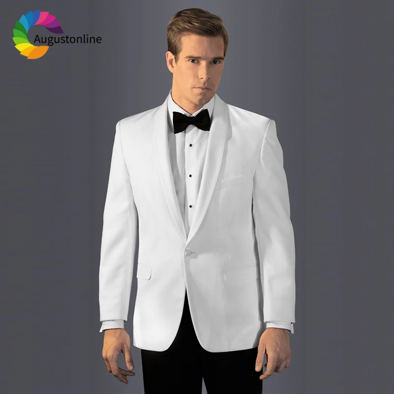 

2019 Slim Fit White Shawl Lapel Men Suits For Wedding Formal Costume Groom Wear Prom Tuxedo Best Man Blazer Traje Hombre 2Piece