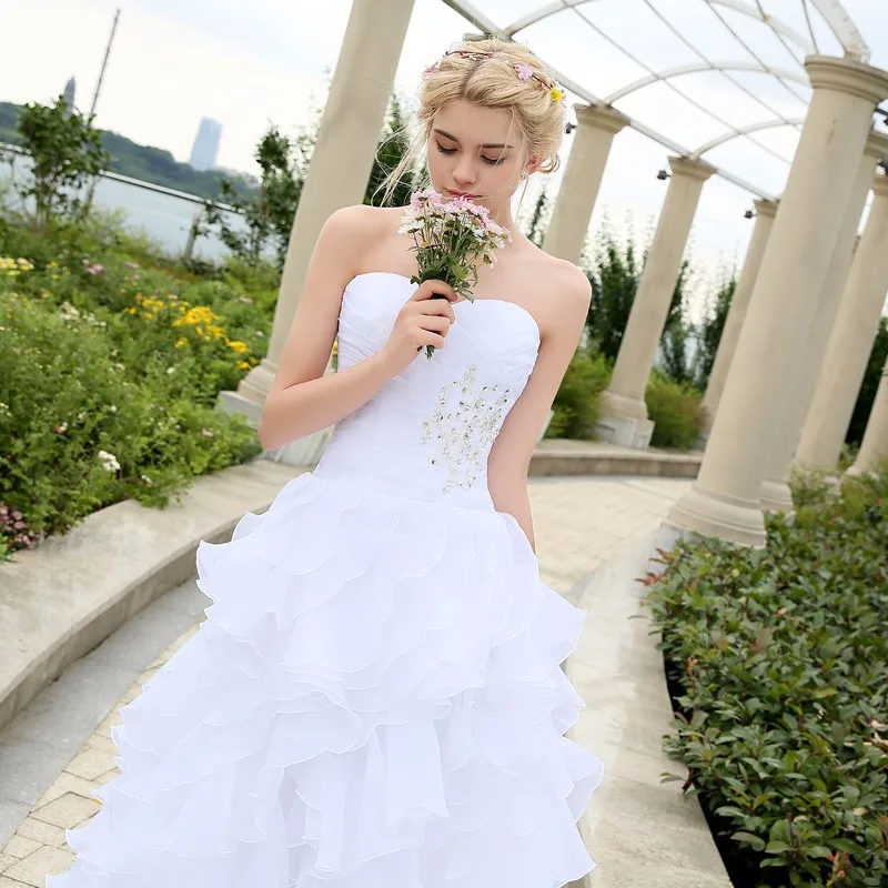 Custom Made Милая Свадебные Платья Белый Халат де Mariée Органзы Бисером Трепал Дешевые |