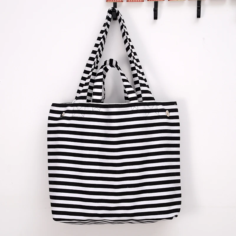 2019 Canvas Fashion Thickening Women Black and white stripes Shoulder Bag Shopping Tote Flax Cotton Shopping Bags Maximal