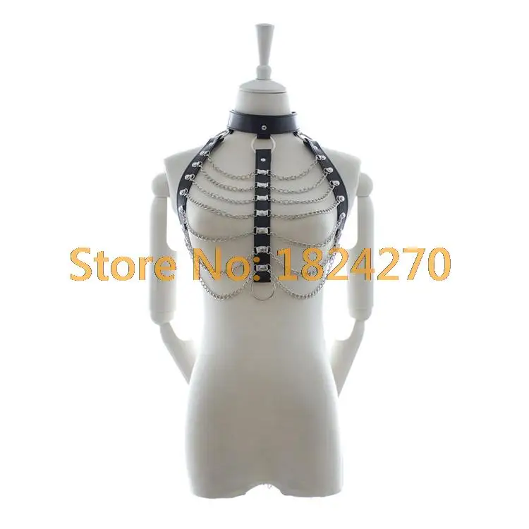 Женское нижнее белье из искусственной кожи с металлической цепочкой и открытой