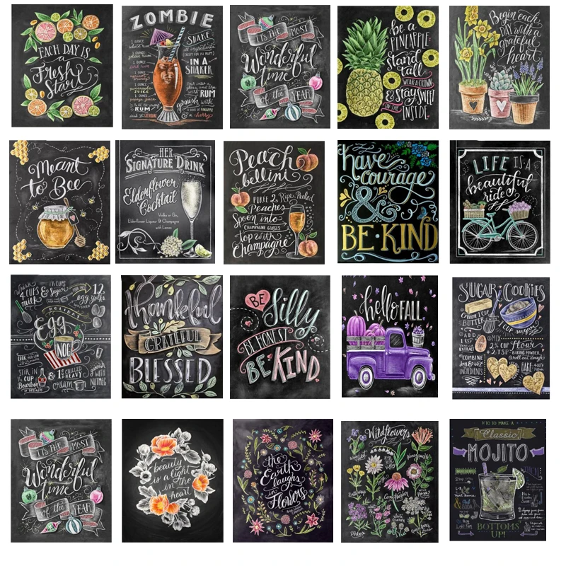 Blackboard Letters 5D Diy Вышивка Алмазная Картина Набор для вышивки крестиком Кухня Еда