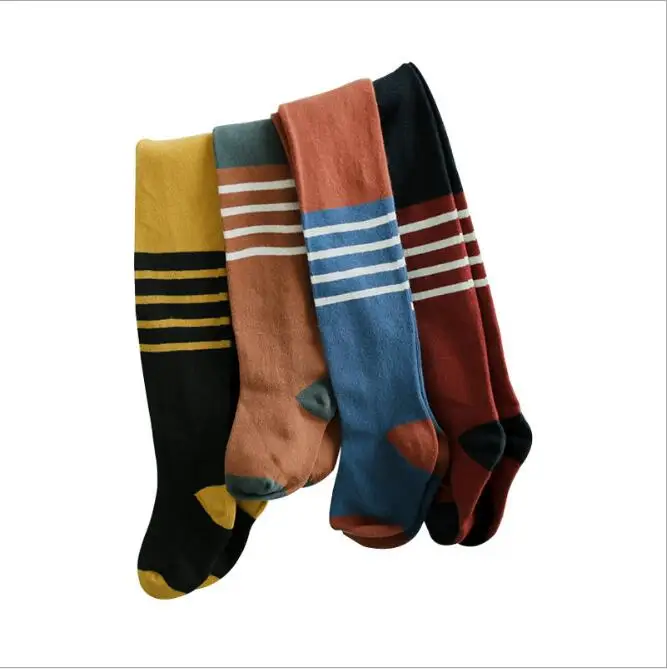 

New children's leggin wholesale fashion 2019 autumn color matching stripes boys and girls combed cotton pantyhose