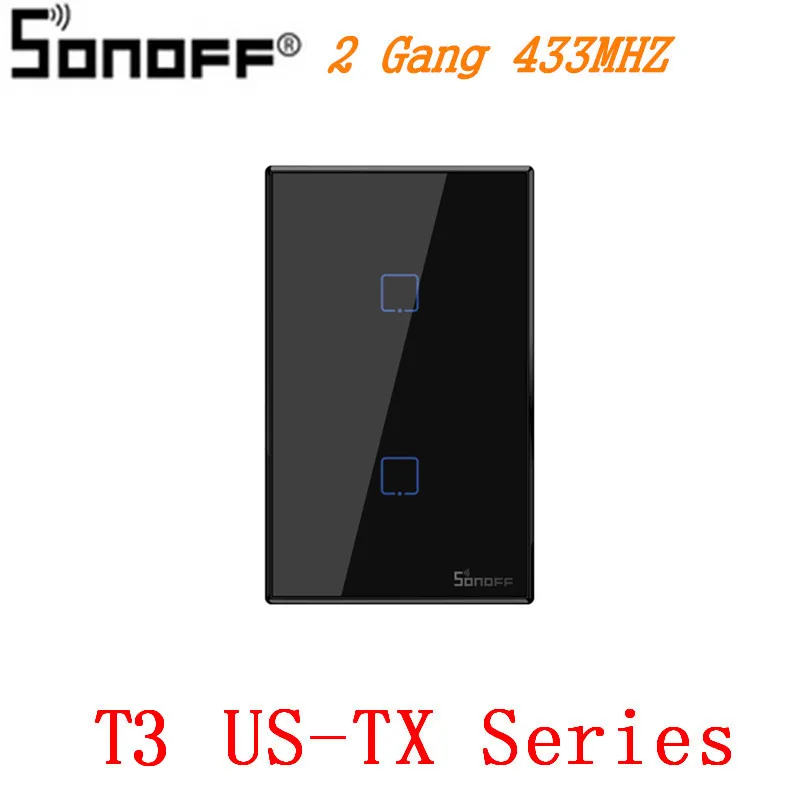 T3 US-TX 2 Gang Интеллектуальный выключатель света SONOFF T3UK TX Smart Wi-Fi настенный сенсорный выключатель Черный с границы умный дом 1/2/3 433 RF пульт дистанционного управления Управление работает с Amazon Alexa IFTTT - Комплект: T3 US-TX 2 Gang