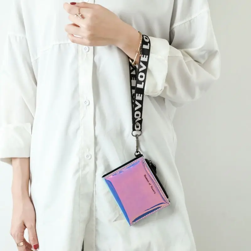 Модная женская кожаная мини-кошелек с голограммой для девочек короткий кошелек