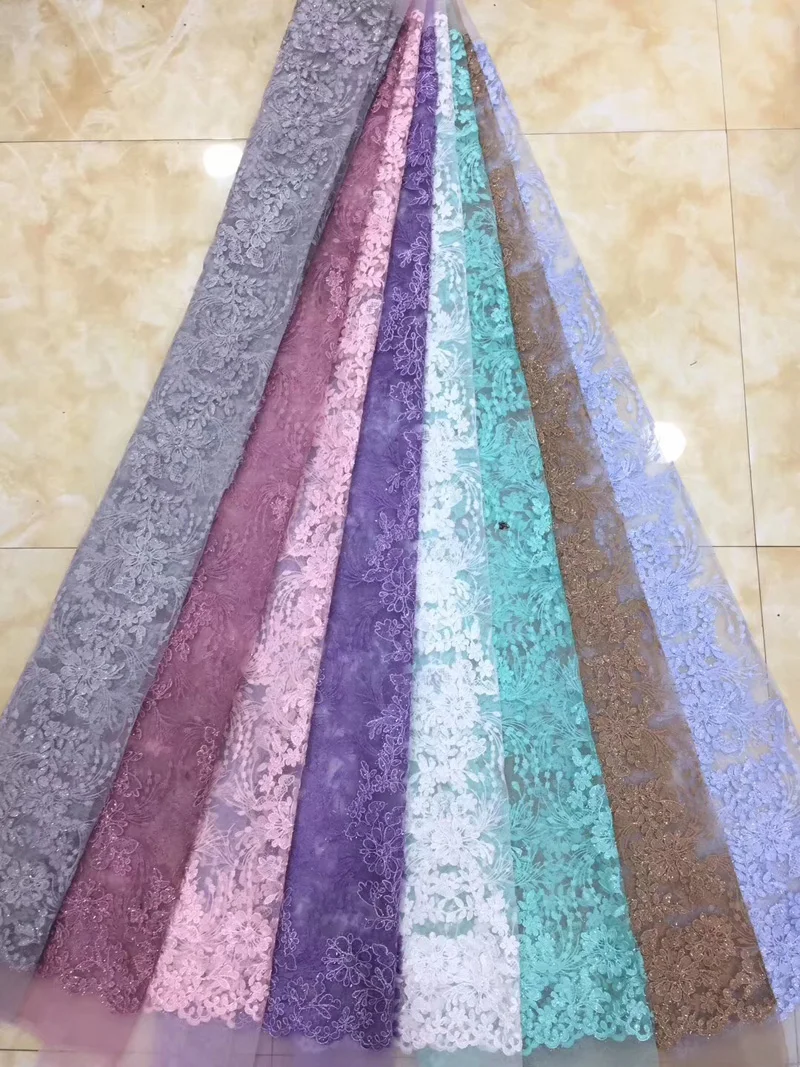 (5 ярдов/шт) блестящая нить вышитая африканская французская Сетка кружевная ткань