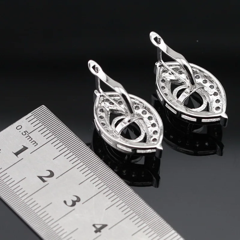 Женские наборы ювелирных изделий черные камни Белый CZ серебряный цвет серьги