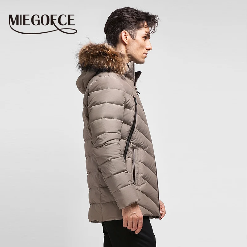 Теплый Зимний Мужской Пуховик Водонепроницаемая Ткань Мужская Парка с Капюшоном