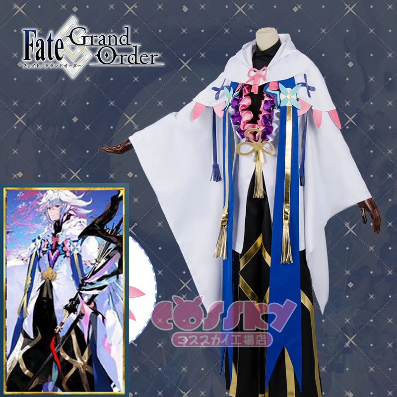 Аниме! Fate Grand Order Мерлин цветок волшебник форма мастера Косплей Костюм Кимоно