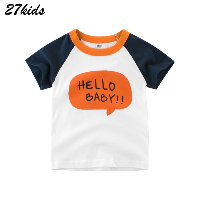 27 детская одежда с надписью Hello Детская футболка для мальчиков топы короткими