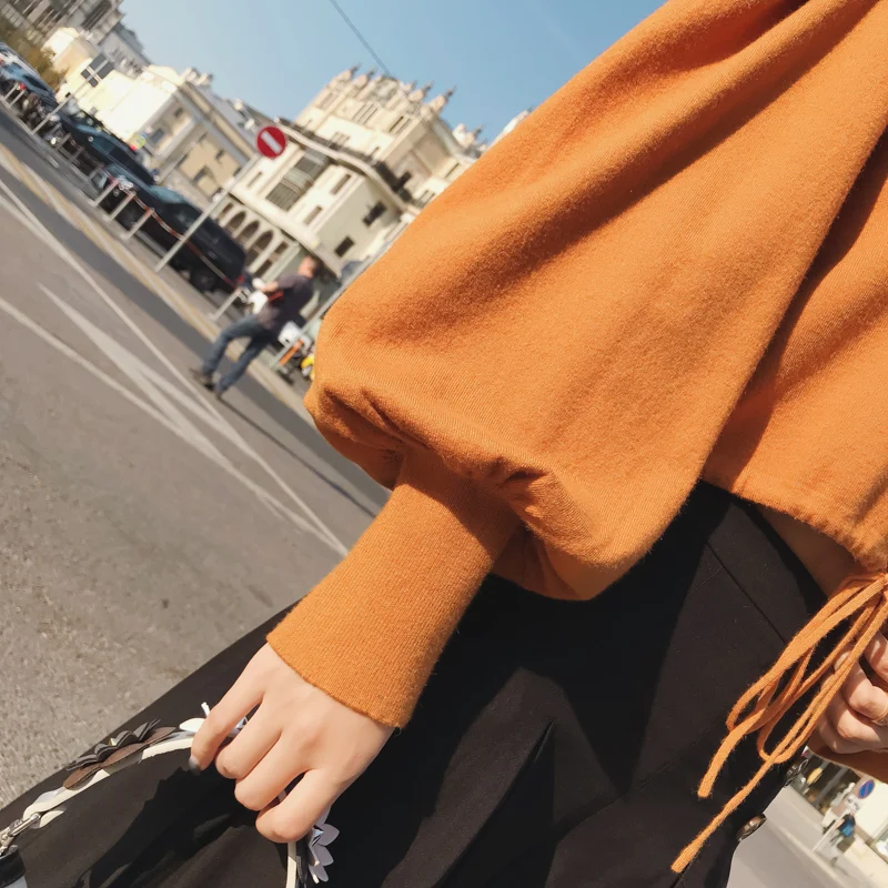 2019 MISHOW Autumn vintage Knitted sweater for women fashion causal Square collar Lantern sleeve short tops MX18C5196 | Женская одежда
