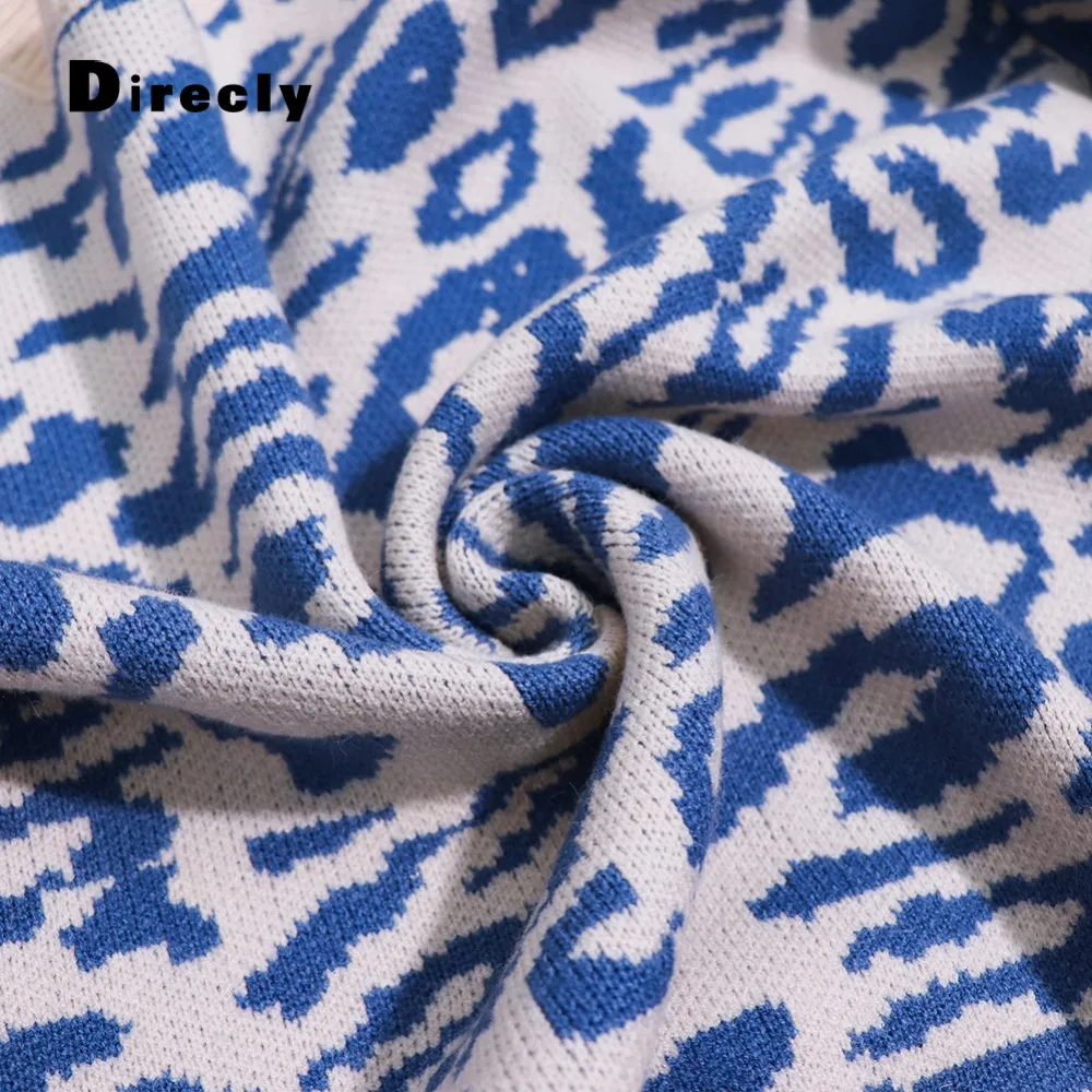 

Direcly2018 autumn and winter women's sweaters Europe and America wool round neck leopard jacquard long-sleeved women's sweater