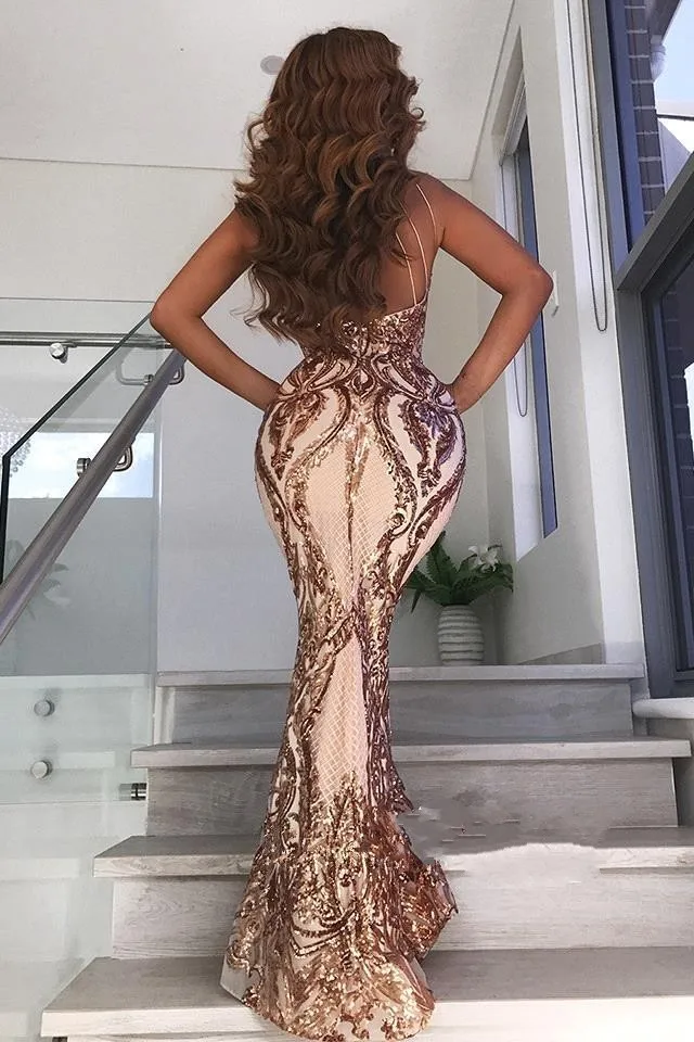 Vestidos de gala великолепные розовое золото с пайетками платья для выпускного вечера Длинные пикантные Холтер крест-накрест в стиле Русалочки без спины Формальные Платья для вечеринок
