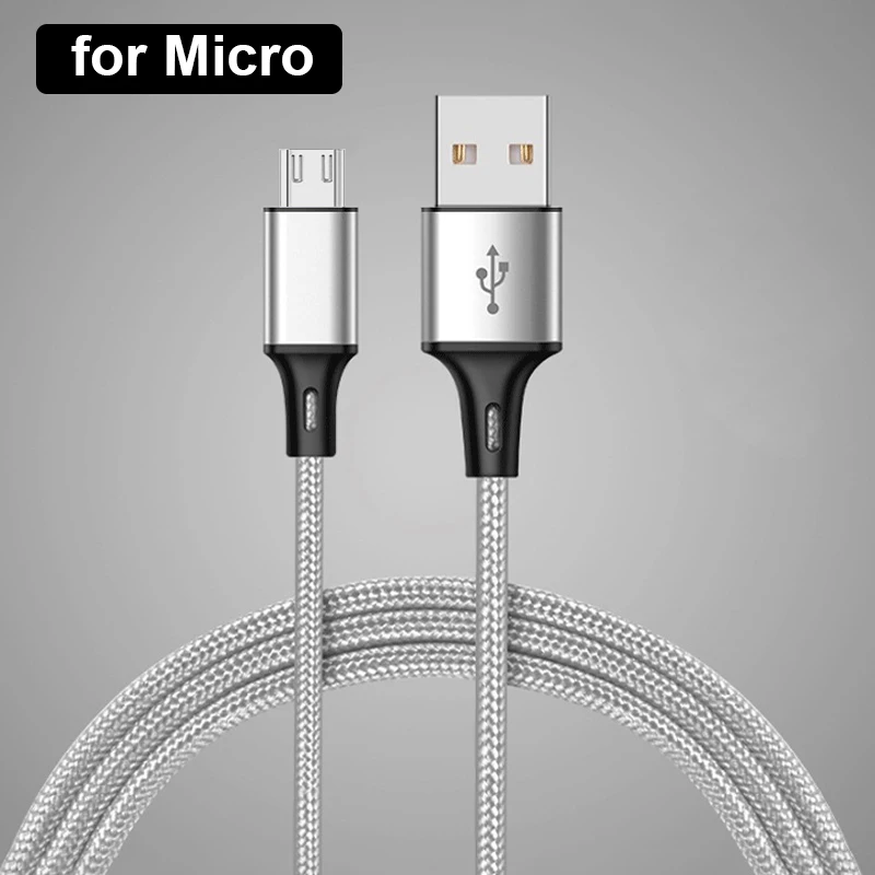 Micro-Silver Зарядный кабель для передачи данных для iPhone X 10 XS MAX XR 8 7 6 s 6S 5 5S SE type C Micro USB Android зарядный провод короткий длинный 1 м 2 м 3 м - Цвет: Micro-Silver