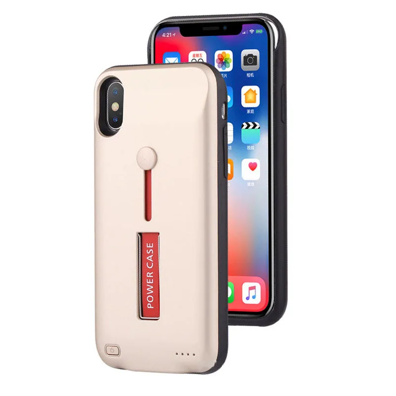 Для iPhone X XS Аккумулятор Чехол 10000 мАч емкость и кольцом держателем портативный