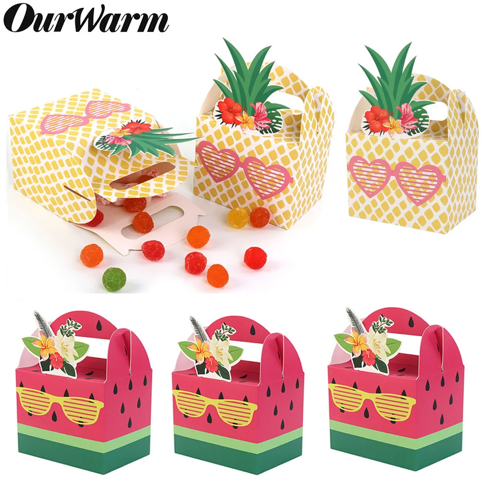 OurWarm 30 шт. Гавайские вечерние коробки для подарков DIY ананас арбуз бумажные подарочные коробки для тропической Гавайской вечеринки летние вечерние поставки фруктов