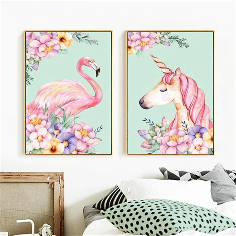 Алмазная живопись 5D сделай сам картина из страз с животными единорогом фламинго