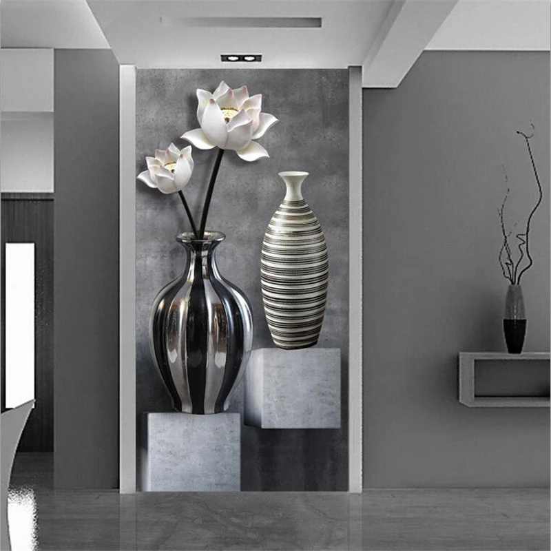 

beibehang Papel de parede Custom Wallpaper 3D Photo Murals High Definition Lotus Vase Fairway Aisle Background wall paper mural