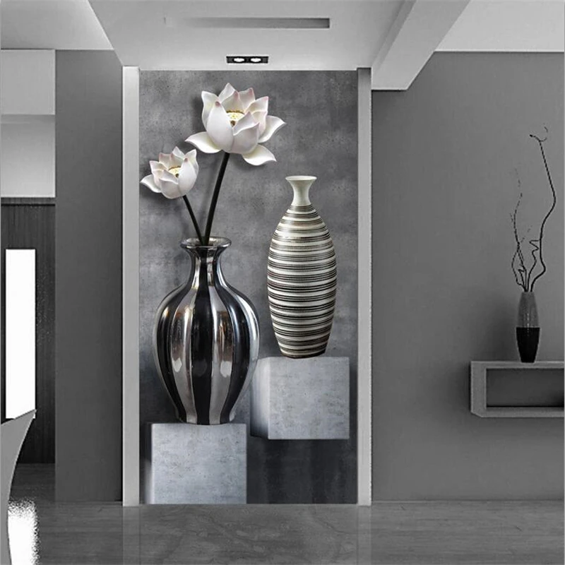 3D фотообои ваза с лотосом|custom wallpaper|background wallpaperwallpaper for walls |