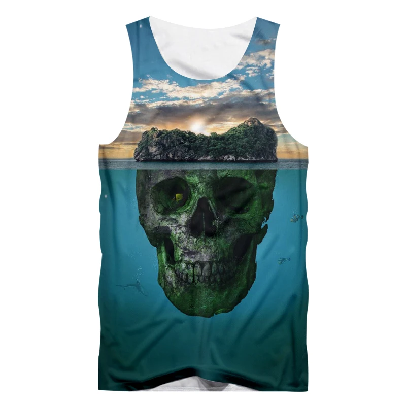UJWI 3D Terrestrial Ocean Skulls Men's Tank Top Printed Scenery Theme Man Tee Shirt Unisex Large Size Casual | Мужская одежда