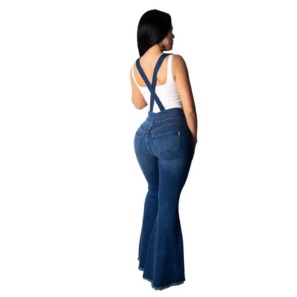 Wjustforu лето Flare Джинсовые комбинезоны Для женщин Bodycon Повседневные джинсы