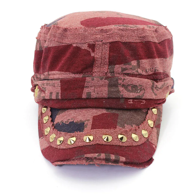 Red-pink Гладкая шляпа с заклепками, Хлопковая женская модная кепка с геометрическим узором, шляпа с заклепками, Экзотический стиль, модная кепка, теннисный козырек - Цвет: Red-pink