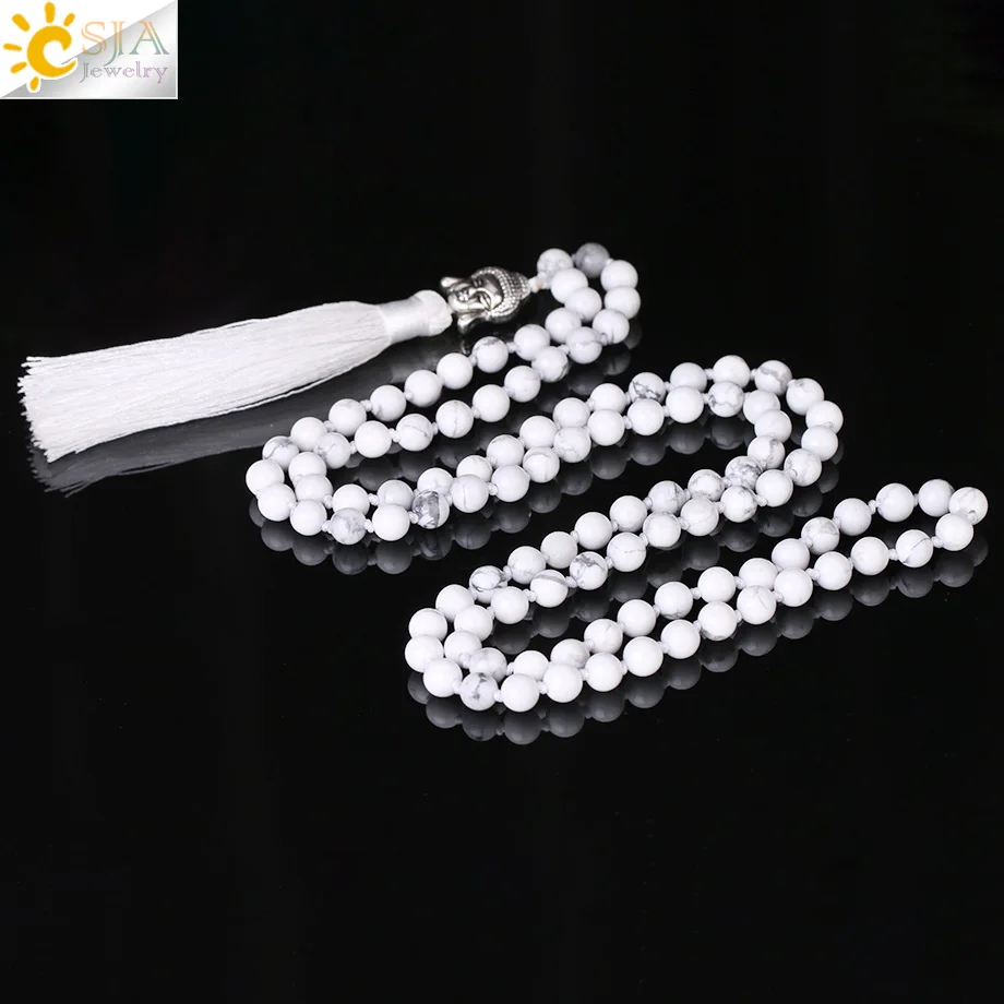 CSJA колье с кисточками Белый Howlite длинные узелковые этнические ожерелья ручной