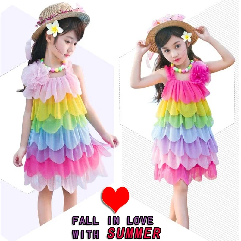 Children's summer dress barn vacation beach little girl apparel baby rainbow seaside foreign princess for girls | Детская одежда и