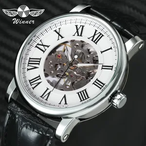 Женские Механические часы WINNER Official, роскошные часы с кожаным ремешком и римскими цифрами, лучший подарок для девушек