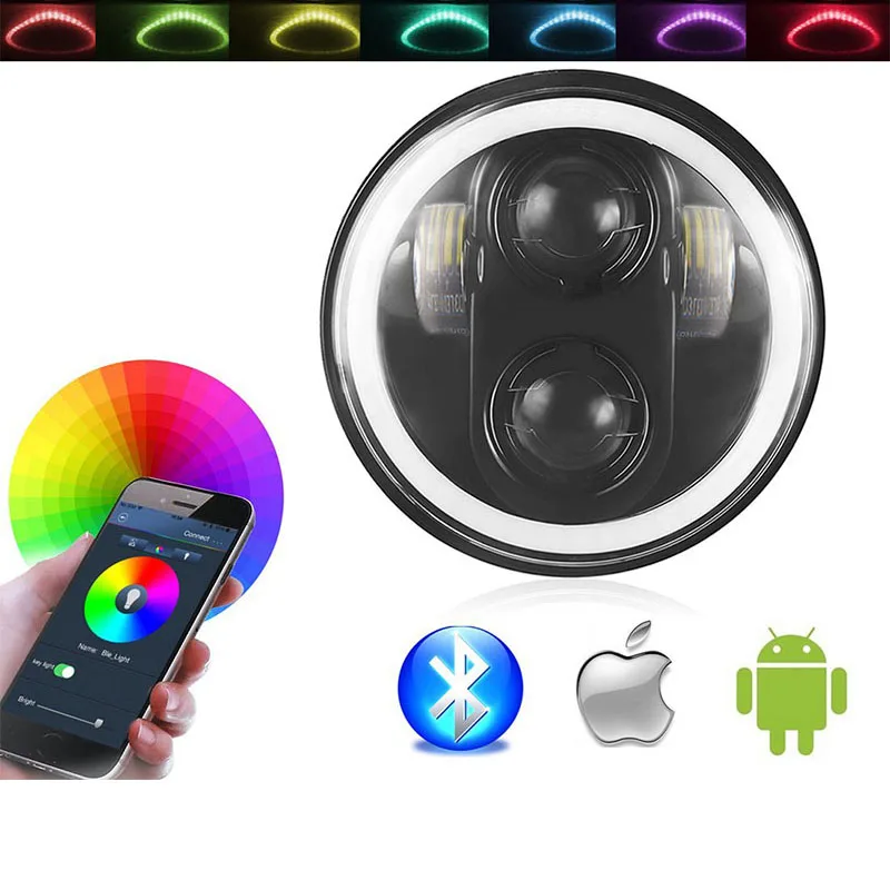 Круглый RGB Halo 5 75 дюймов светодиодные фары Bluetooth пульт дистанционного управления