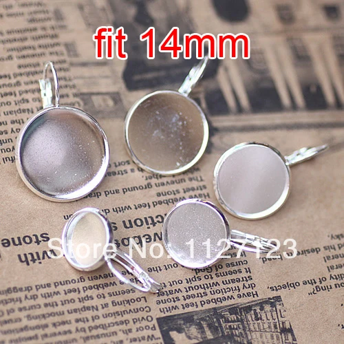 

Free ship! Silver Plated 500piece 14mm Round Cabochon Setting Stud Leverback Hook Stud Earing blanks and base trays bezel