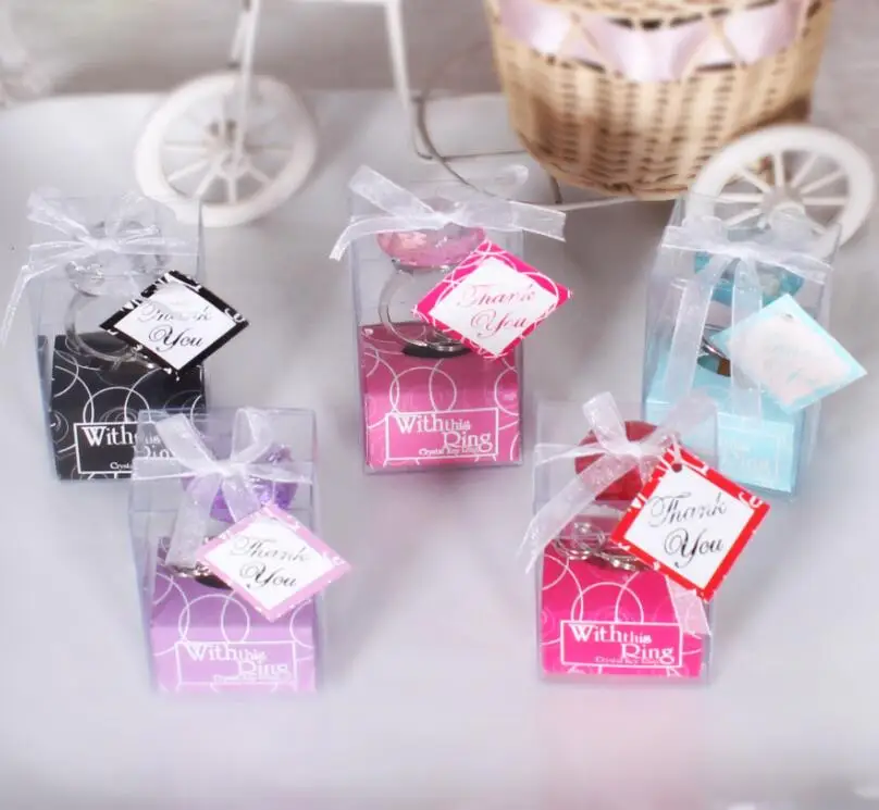 

Metal ABS Crystal Ring Keychain With This Ring Key Ring Wedding Favors Gifts 5 Colors LX5132