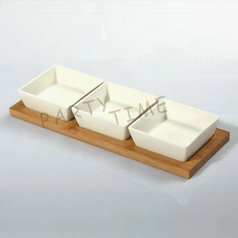 Керамическая квадратная тарелка с бамбуковым подносом набор для сервировки