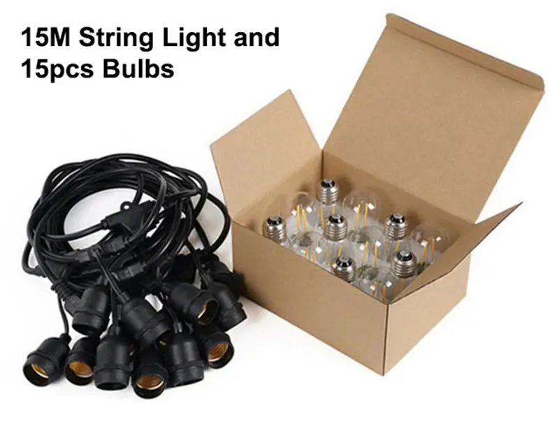 S14 2W LED Bulb Водонепроницаемый 15 м 15LED гирлянды Крытый открытый коммерческий класс E26 E27 уличный сад патио задний двор праздничное освещение гирлянда - Испускаемый цвет: S14 2W LED Bulb