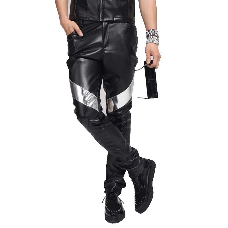 Брюки мужские кожаные в стиле панк рок повседневные мотоциклетные штаны из