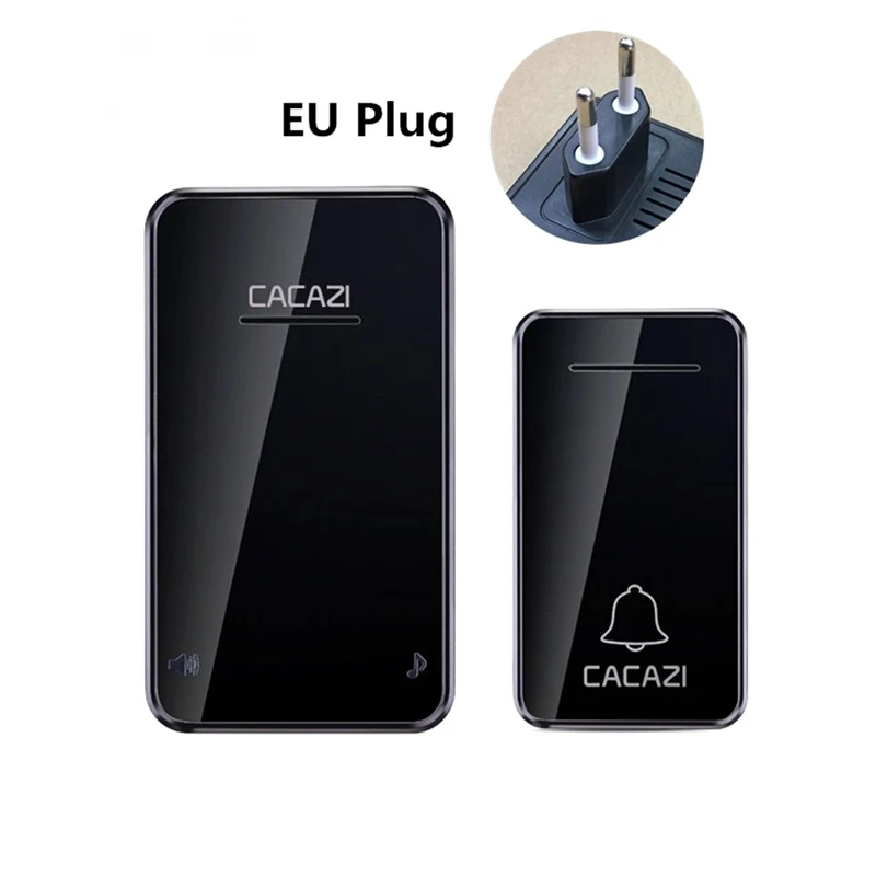 Balck EU Plug 1x1 Беспроводной дверной звонок с вилкой для ЕС, США, Великобритании, Австралии, без батареи, автономный, 200 м, IP 40, водонепроницаемый светодиодный светильник, беспроводной звонок, 1, 2 кнопки и приемник - Цвет: Balck EU Plug 1x1