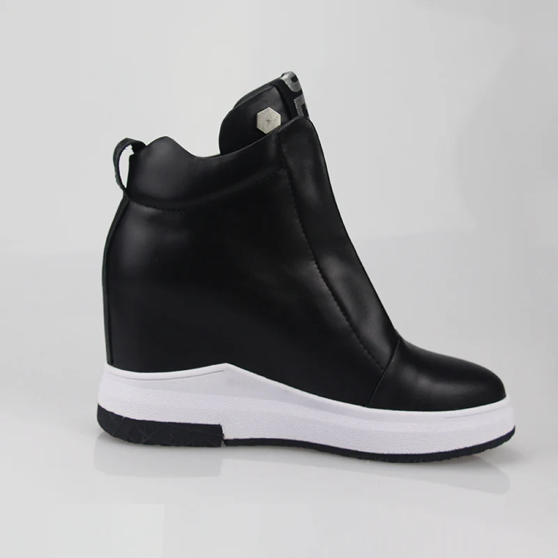 

2018 Women Shoes Sneakers Genuine Leather Height Increasing Flat Platform Women Ankle Boots Letter Black White