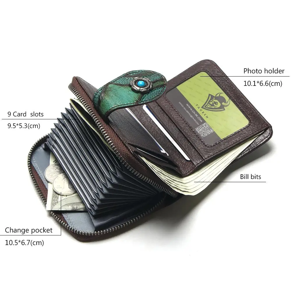 Женский кошелек на молнии из натуральной кожи в стиле ретро Tauren Accordion|wallet women|pattern