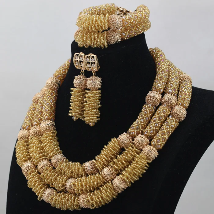 Модный набор ювелирных изделий из 3 слоев бусин цвета шампанского Африканский