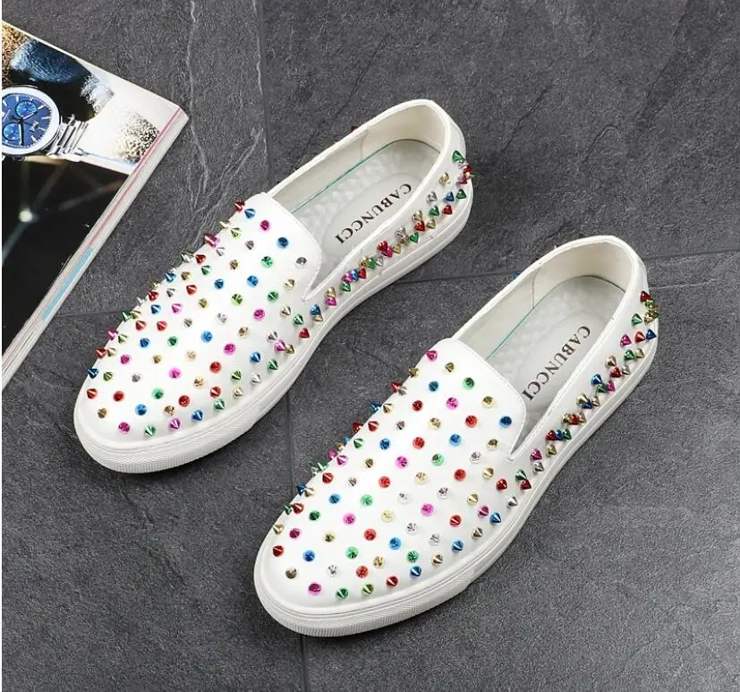 Мужские мокасины с шипами лоферы топ сайдеры обувь на плоской подошве без