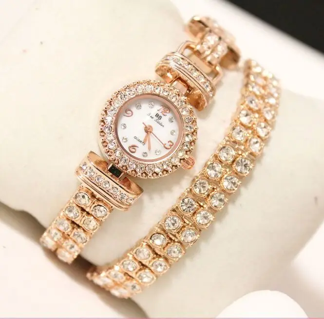 Лидер продаж bs марка розовое золото полный кристалл группа Для женщин наручные