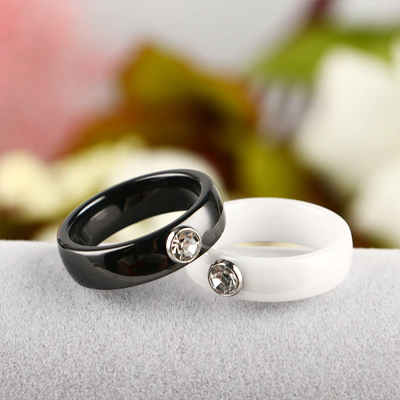 2018 Круглый Кристалл женские керамические кольца черный белый гладкий модные