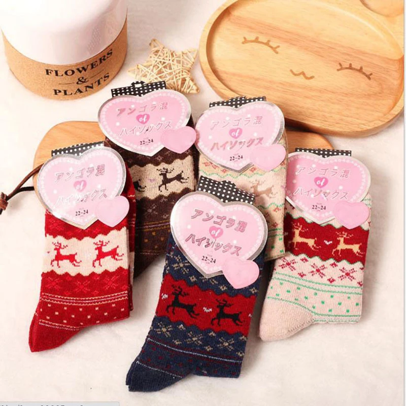 5 пар/упак. зимние шерстяные хлопковые носки толстые теплые женские милые