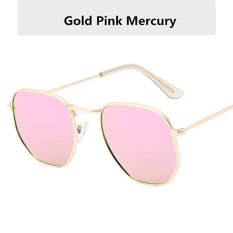 Gold Pink Занавес, шестигранные солнцезащитные очки для женщин, фирменный дизайн, маленькие квадратные солнцезащитные очки для мужчин, металлическая оправа, для вождения, рыбалки, солнцезащитные очки для женщин - Цвет линз: Gold Pink