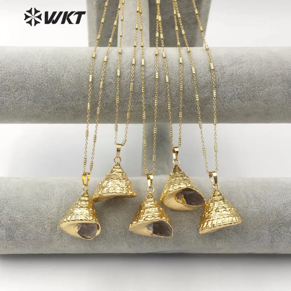 WT-JN077Conical кулон в виде натуральной раковины как форме пирамиды полностью Золотая