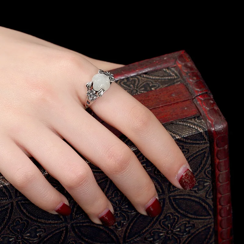 2018 Direct Selling Sale Women Anel Feminino S925 Sterling Retro Thai Natural Hetian Mosaic Lotus Lady Opening Ring Wholesale | Украшения и